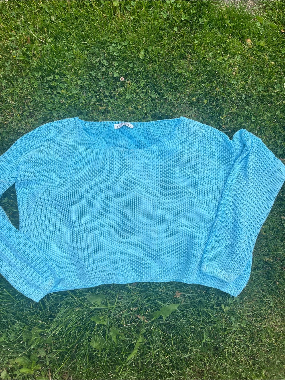 Light Blue Cropped Crewneck Sweater -  Women Gigi Moda M/l